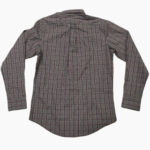 Izod Gingham Plaid Button Down Dress Shirt Red White Blue Small Collared Cotton - Picture 2 of 4